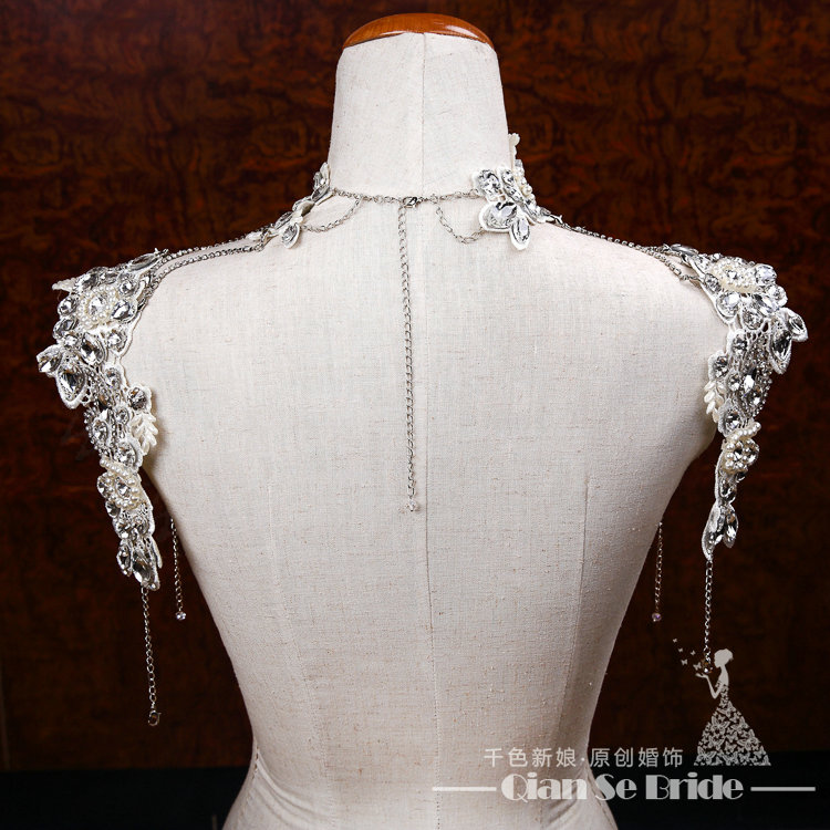 Gorgeous Lace Flower Pearls Rhinestone Tassel Bridal Necklace Shoulder Chain Wedding Accessories