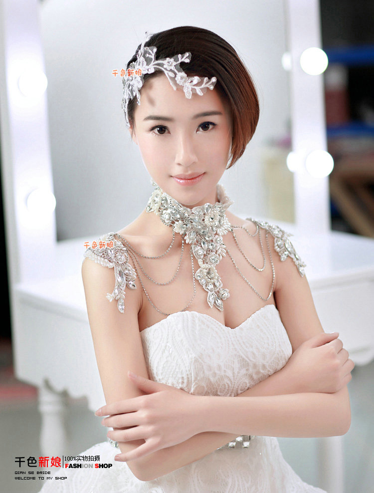 Gorgeous Lace Flower Pearls Rhinestone Tassel Bridal Necklace Shoulder Chain Wedding Accessories