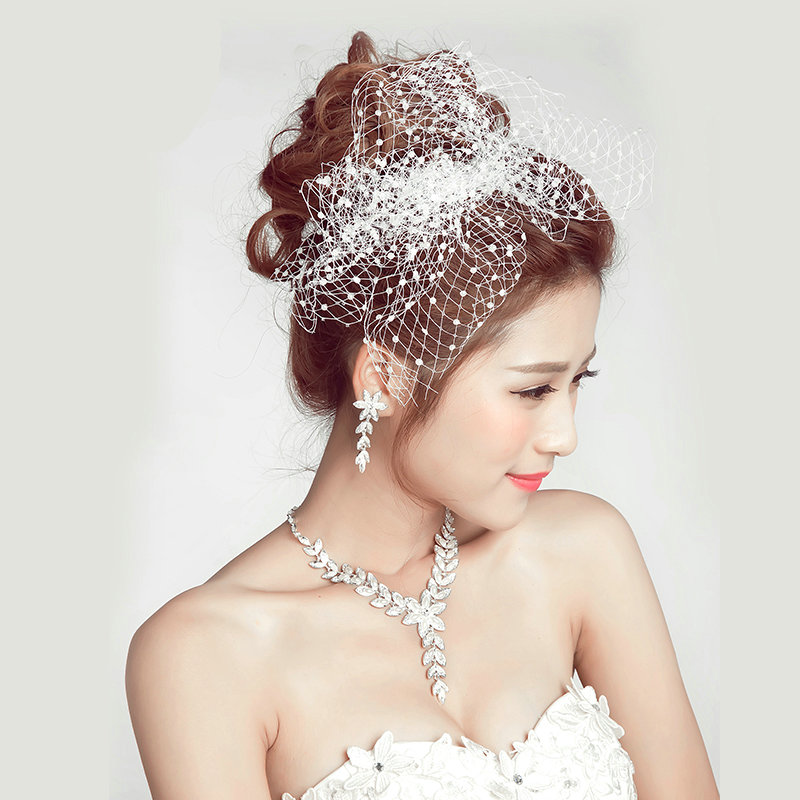 Gorgeous Rhinestone Pearl Flower Bridal Necklace Earrings Women Wedding Jewelry Sets - Silver