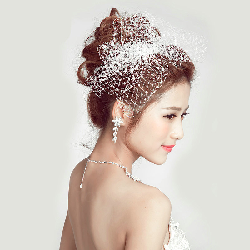 Gorgeous Rhinestone Pearl Flower Bridal Necklace Earrings Women Wedding Jewelry Sets - Silver