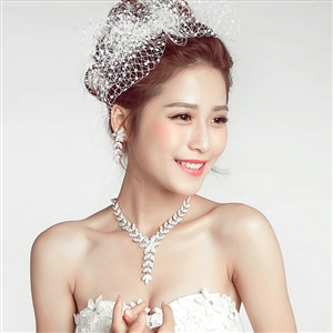 Gorgeous Rhinestone Pearl Flower Bridal Necklace Earrings Women Wedding Jewelry Sets - Silver
