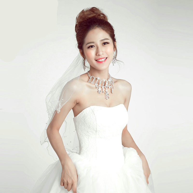 Gorgeous Rhinestone Tassel Flower Bridal Necklace Earrings Women Wedding Jewelry Sets - Silver