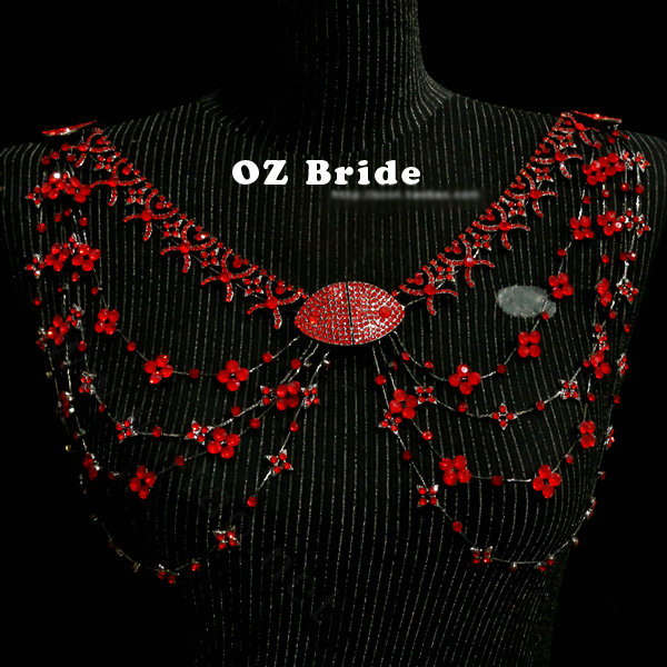 Hot sales Bridal Alloy Rhinestone Flower Shoulder Chain Unique Wedding Stage Jewelry - Red