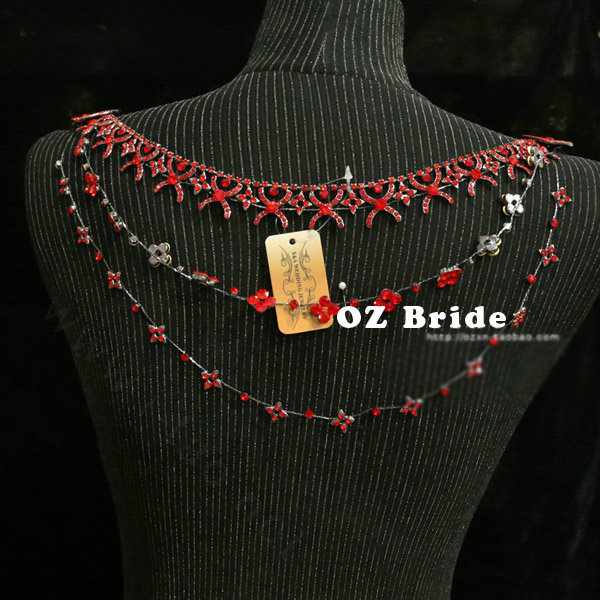 Hot sales Bridal Alloy Rhinestone Flower Shoulder Chain Unique Wedding Stage Jewelry - Red