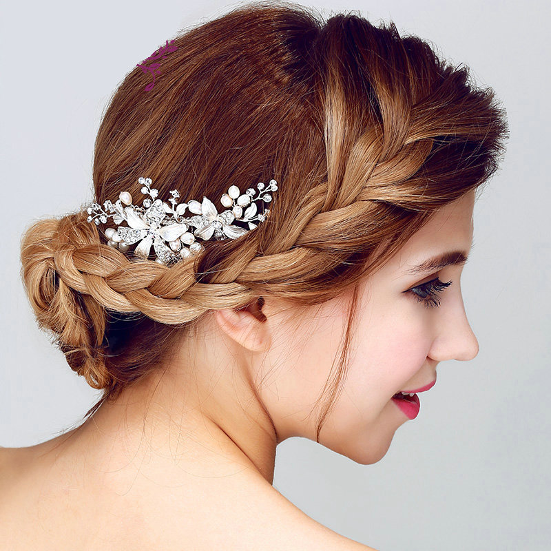 Hot sales Pearls Crystal Alloy Flower Bride Hair Combs Women Wedding Hair Accessories - Sliver