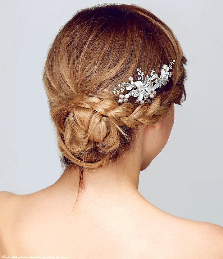 Hot sales Pearls Crystal Alloy Flower Bride Hair Combs Women Wedding Hair Accessories - Sliver