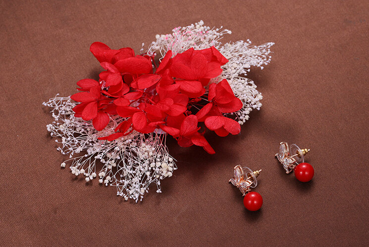 Lace Flower Bride Hair Barrettes Clip Women Headbands Wedding Accessories - Red