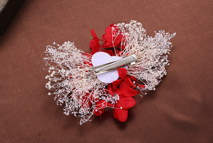 Lace Flower Bride Hair Barrettes Clip Women Headbands Wedding Accessories - Red