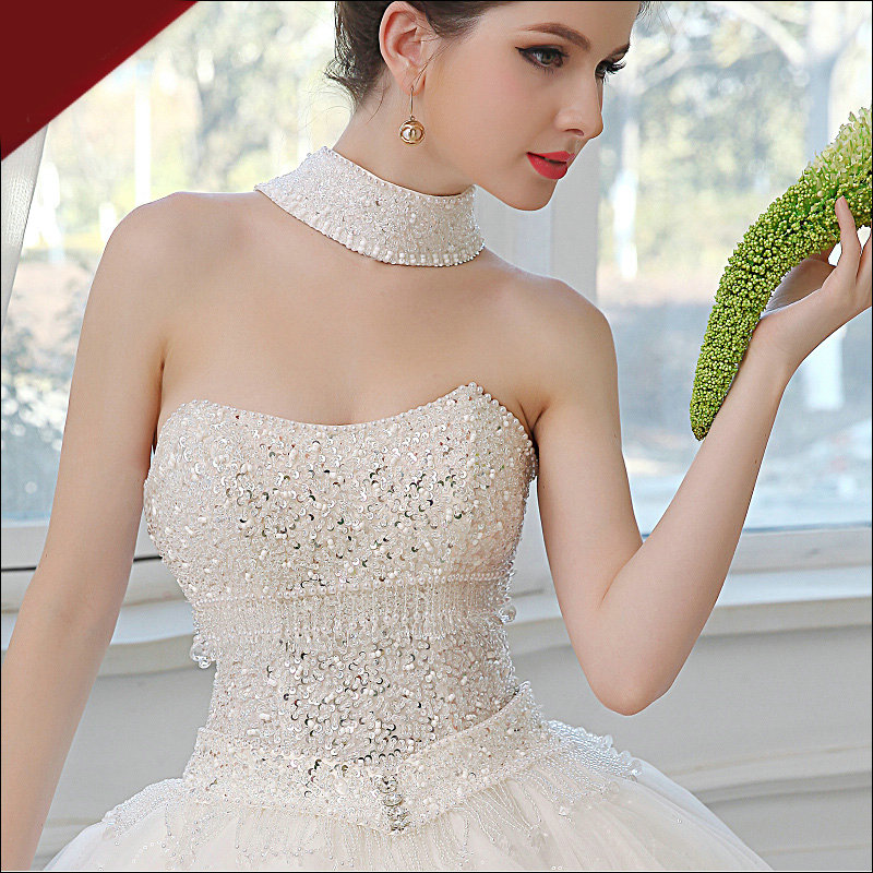Luxurious Pearls Crystals Beads Bridal Necklace Wedding Lace Rhinestone Shoulder Accessories