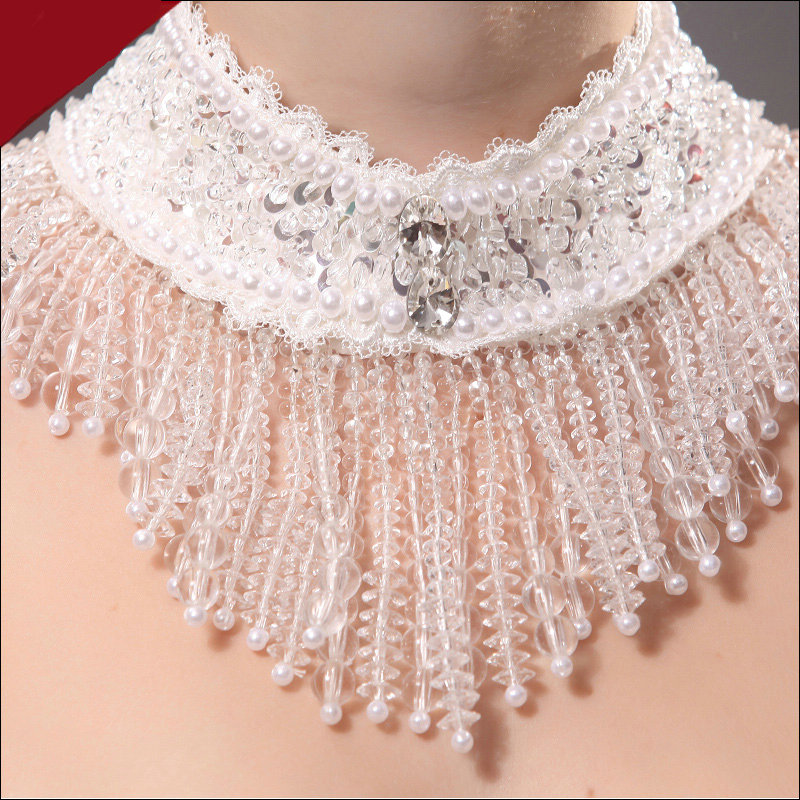 Luxurious Pearls Crystals Beads Bridal Necklace Wedding Tassel Rhinestone Shoulder Chain Accessories