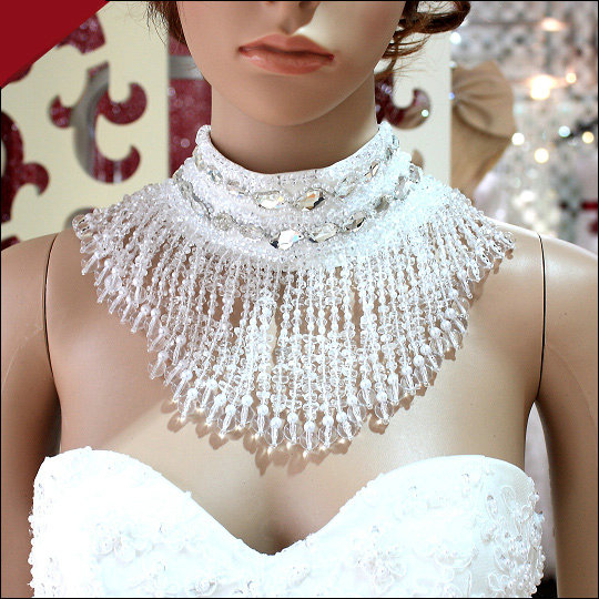 Luxurious Pearls Crystals Beads Bridal Necklace Wedding Tassel Rhinestone Shoulder Chain Accessories
