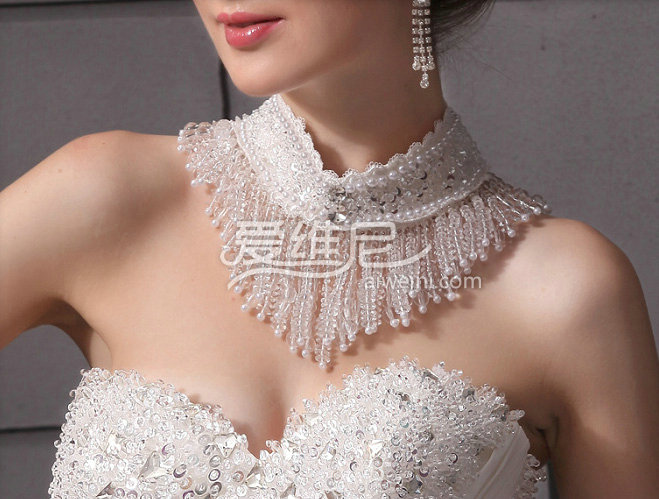 Luxurious Pearls Crystals Beads Bridal Necklace Wedding Tassel Rhinestone Shoulder Chain Accessories