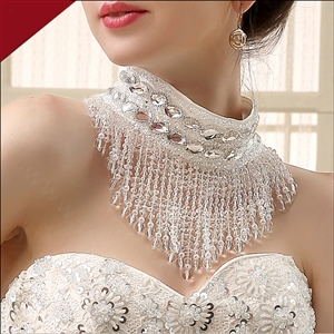 Luxurious Pearls Crystals Beads Bridal Necklace Wedding Tassel Rhinestone Shoulder Chain Accessories