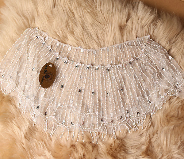 Luxurious Wedding Bride Crystal Beads Lace Shawls Bridal Pearl Delicate Tassel Shoulder Chain Cape