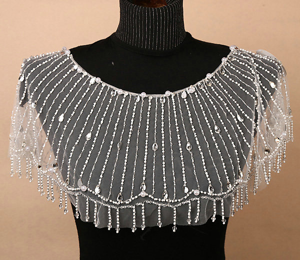 Luxurious Wedding Bride Crystal Beads Lace Shawls Bridal Pearl Delicate Tassel Shoulder Chain Cape