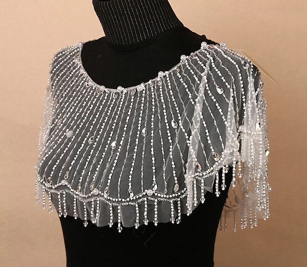 Luxurious Wedding Bride Crystal Beads Lace Shawls Bridal Pearl Delicate Tassel Shoulder Chain Cape