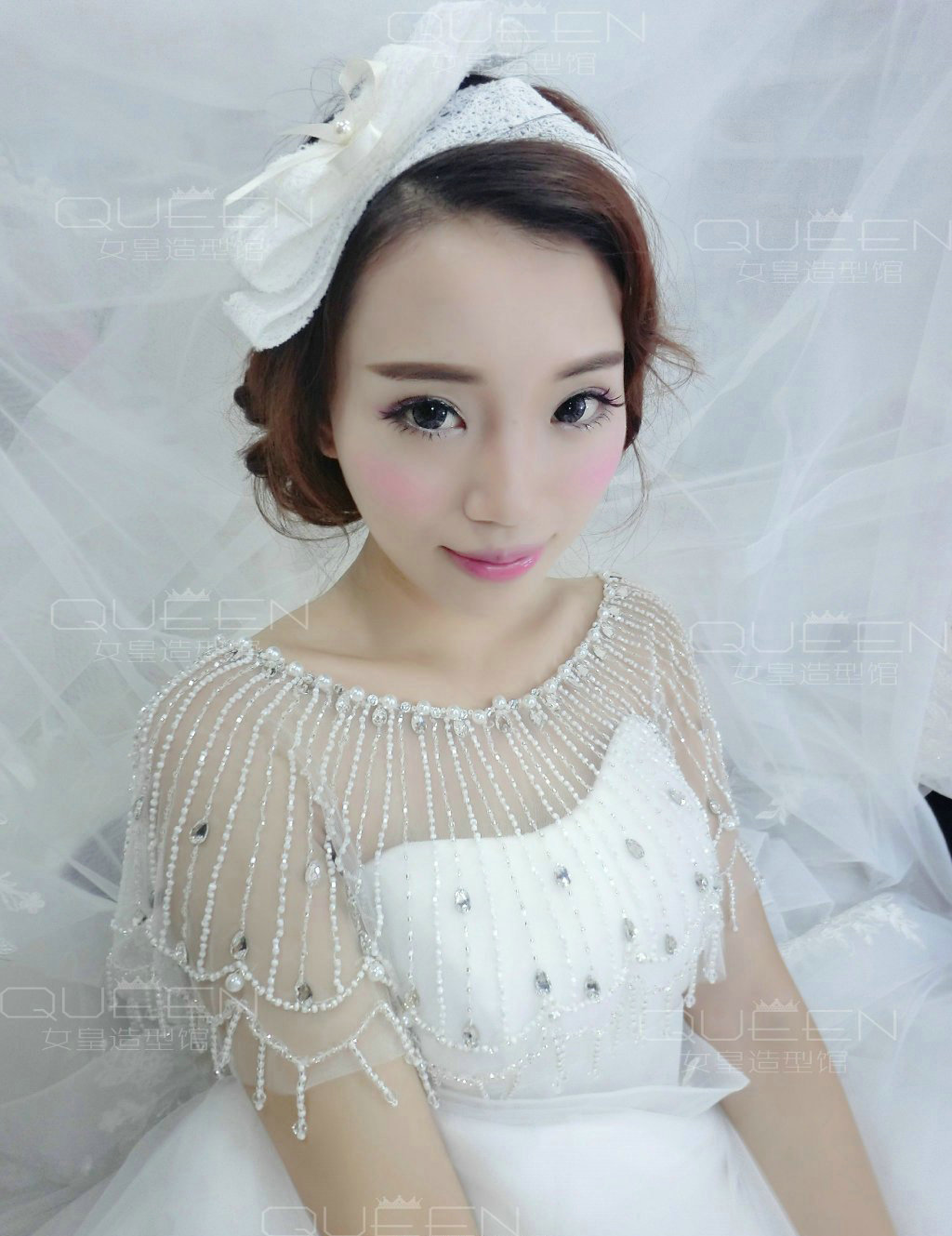 Luxurious Wedding Bride Crystal Beads Lace Shawls Bridal Pearl Delicate Tassel Shoulder Chain Cape