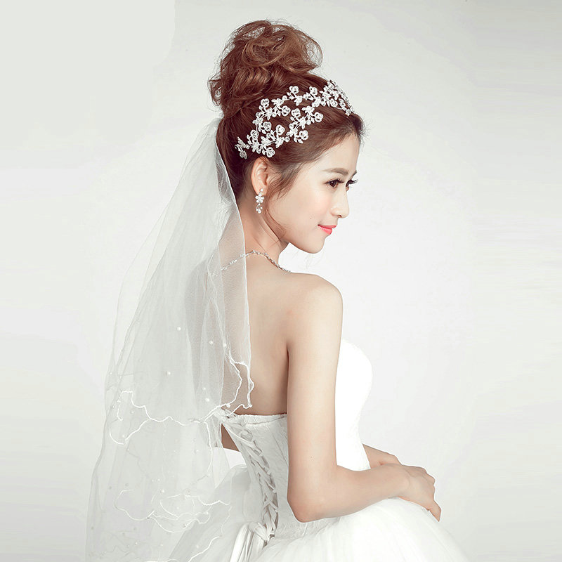 Luxury Alloy Rhinestone Flower Bridal Headbands Necklace Earrings Women Wedding Jewelry Sets - Silver
