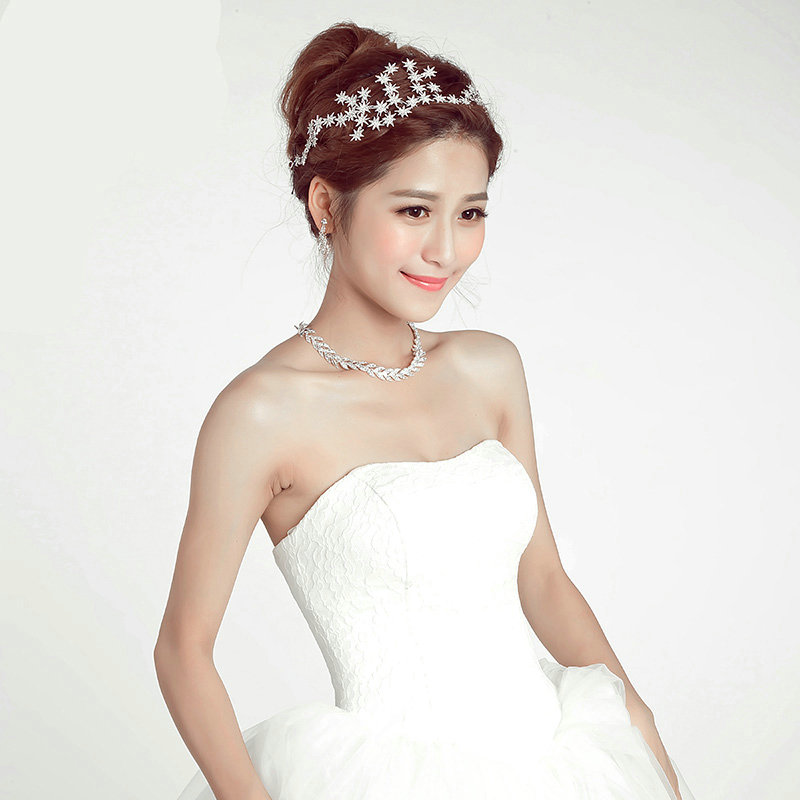 Luxury Alloy Rhinestone Stars Flower Bridal Headbands Necklace Earrings Women Wedding Jewelry Sets - Silver