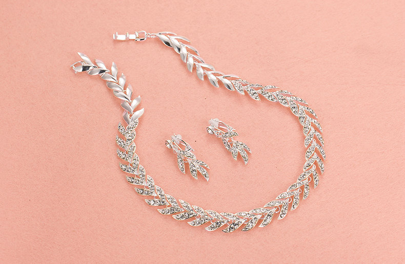 Luxury Alloy Rhinestone Stars Flower Bridal Headbands Necklace Earrings Women Wedding Jewelry Sets - Silver