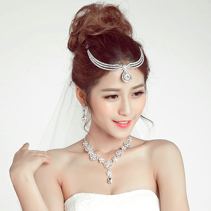 New Alloy Rhinestone Bohemia Bridal Frontlet Pendant Crown Headbands Hair Accessories - White