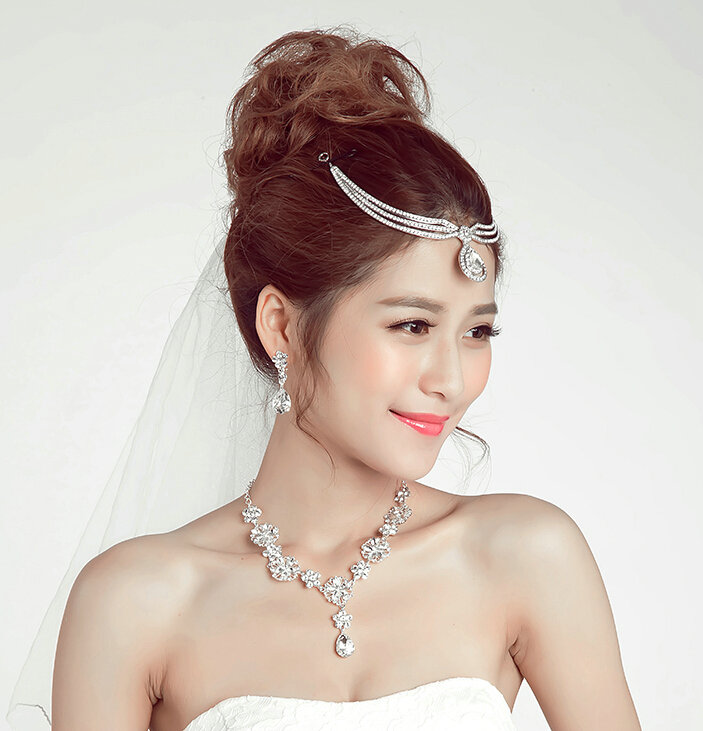 New Alloy Rhinestone Bohemia Bridal Frontlet Pendant Crown Headbands Hair Accessories - White