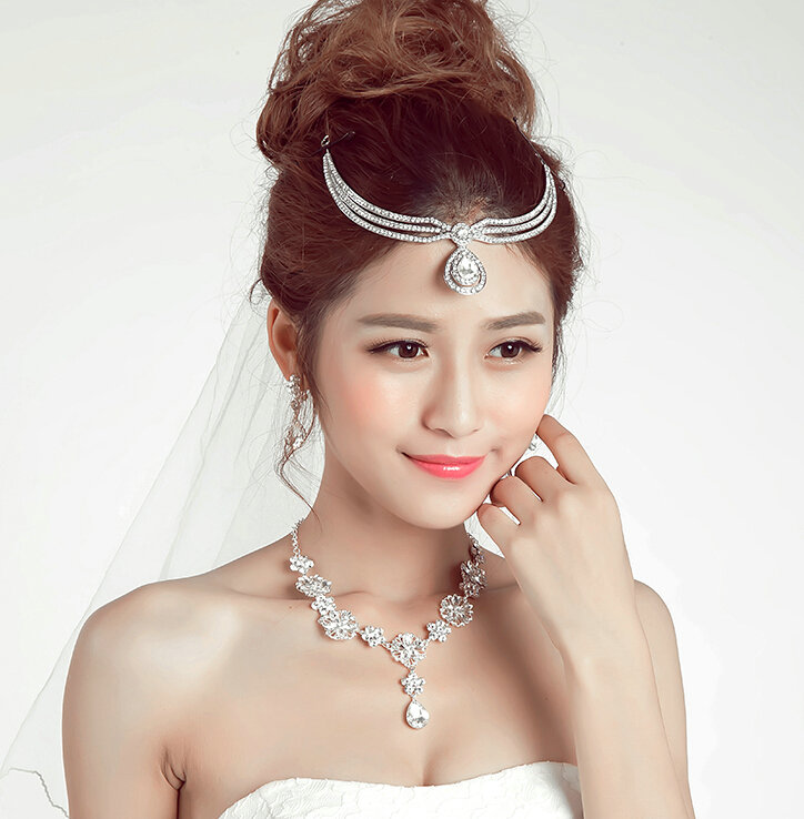New Alloy Rhinestone Bohemia Bridal Frontlet Pendant Crown Headbands Hair Accessories - White