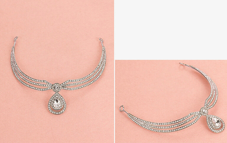 New Alloy Rhinestone Bohemia Bridal Frontlet Pendant Crown Headbands Hair Accessories - White