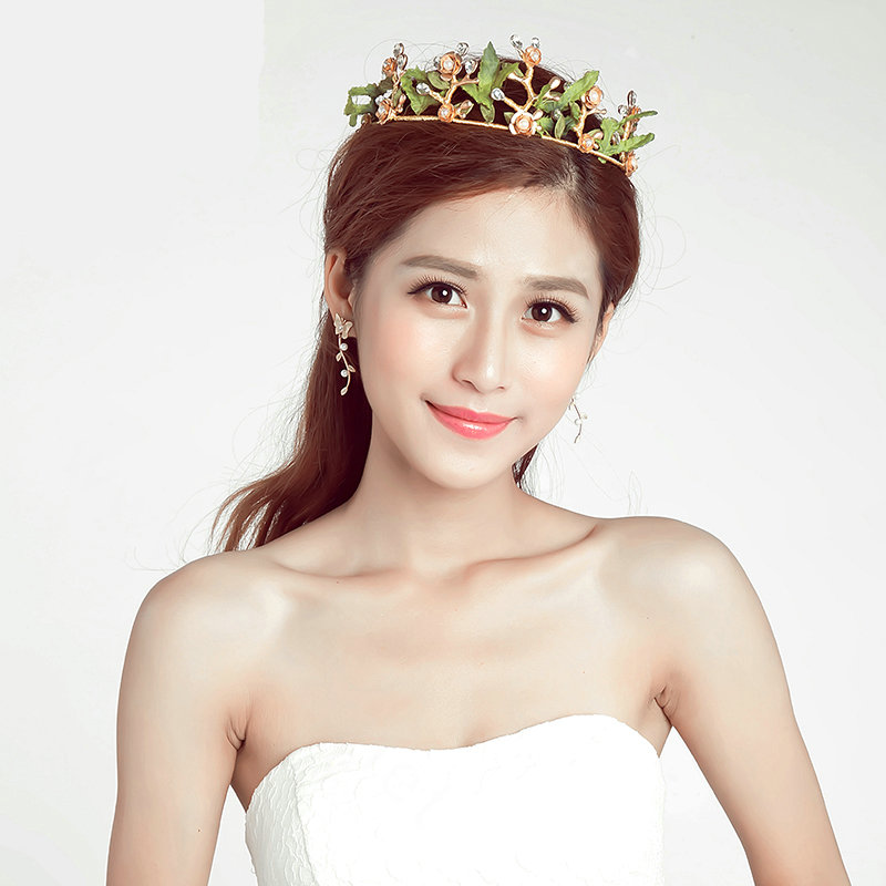 New Alloy Rhinestone Flower Bridal Jewelry Tiaras Earring Princess Style Pageant Sets 2pcs - Green