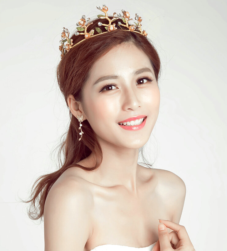 New Alloy Rhinestone Flower Bridal Jewelry Tiaras Earring Princess Style Pageant Sets 2pcs - Green