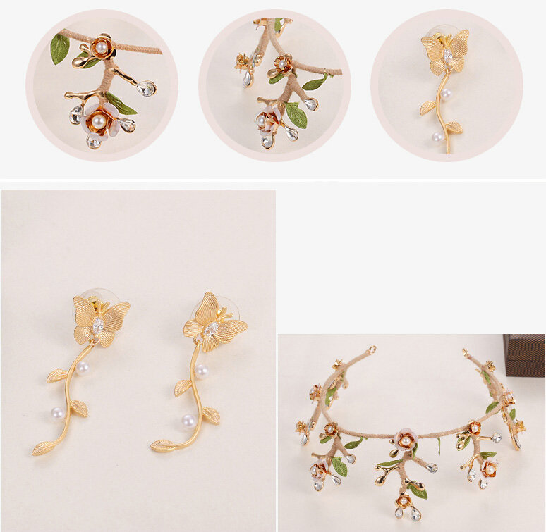 New Alloy Rhinestone Flower Bridal Jewelry Tiaras Earring Princess Style Pageant Sets 2pcs - Green