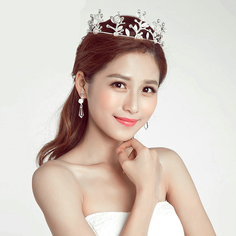 New Alloy Rhinestone Flower Bridal Jewelry Tiaras Earring Princess Style Pageant Sets 2pcs - White