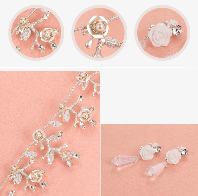 New Alloy Rhinestone Flower Bridal Jewelry Tiaras Earring Princess Style Pageant Sets 2pcs - White