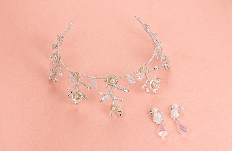 New Alloy Rhinestone Flower Bridal Jewelry Tiaras Earring Princess Style Pageant Sets 2pcs - White