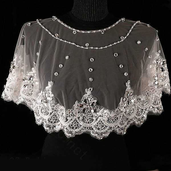 New Luxury Bridal Crystal Beads Lace Embroidery Flower Shawls Pearl Wedding Shoulder Accessories