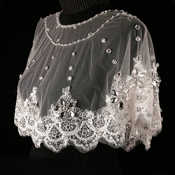 New Luxury Bridal Crystal Beads Lace Embroidery Flower Shawls Pearl Wedding Shoulder Accessories