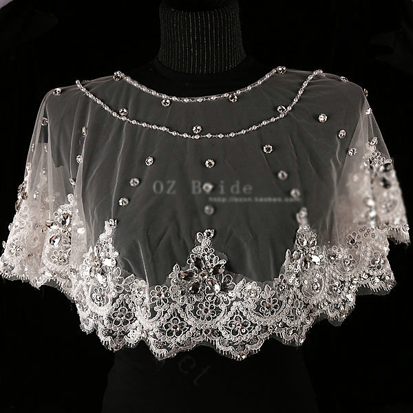 New Luxury Bridal Crystal Beads Lace Embroidery Flower Shawls Pearl Wedding Shoulder Accessories