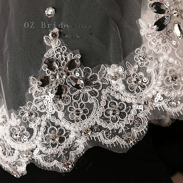New Luxury Bridal Crystal Beads Lace Embroidery Flower Shawls Pearl Wedding Shoulder Accessories