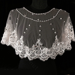 New Luxury Bridal Crystal Beads Lace Embroidery Flower Shawls Pearl Wedding Shoulder Accessories