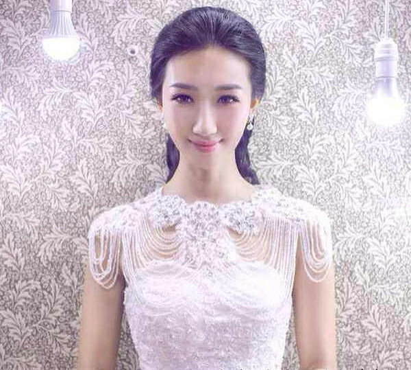 Noble Design Bridal Lace Flower Crystal Beads Pearls Tassel Wedding Shoulder Chain Accessories