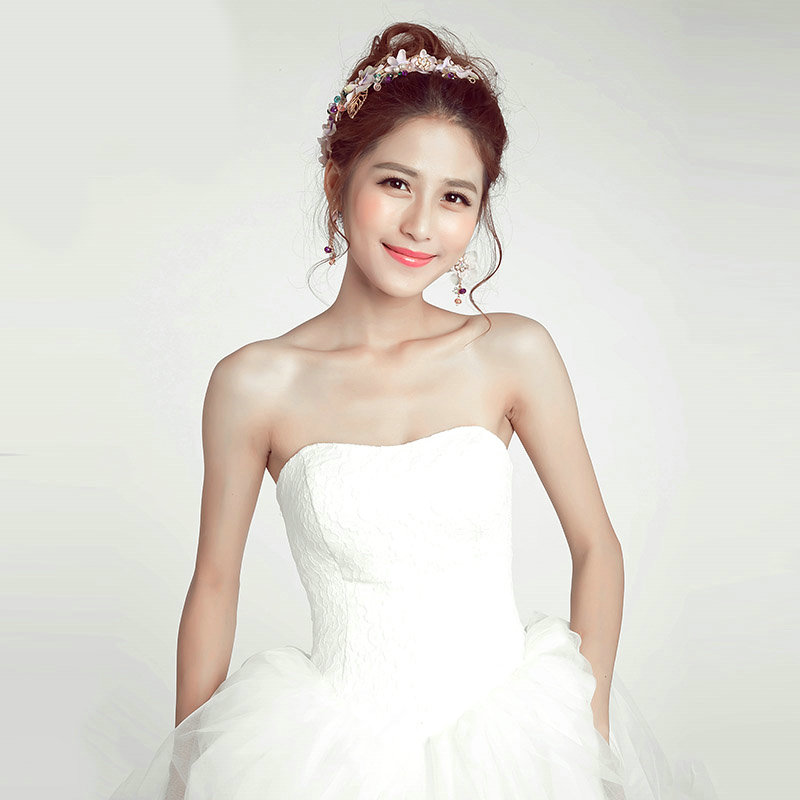 Pearl Beaded Rhinestone Flower Bridal Headbands Earrings Women Princess Style Jewelry Sets - White