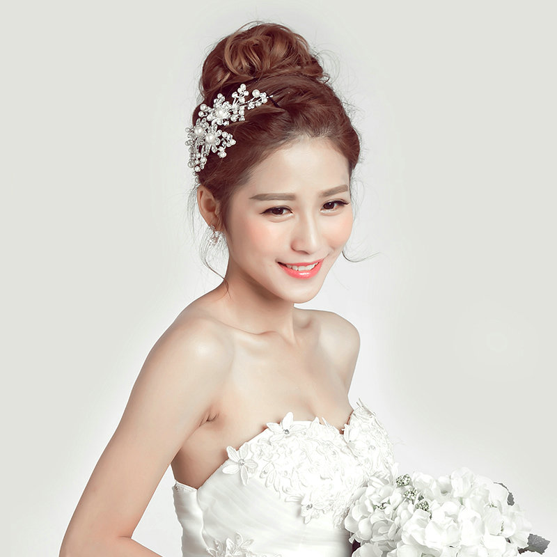 Pearls Beaded Alloy Flower Bride Headbands Women Wedding Hair Accessories - White