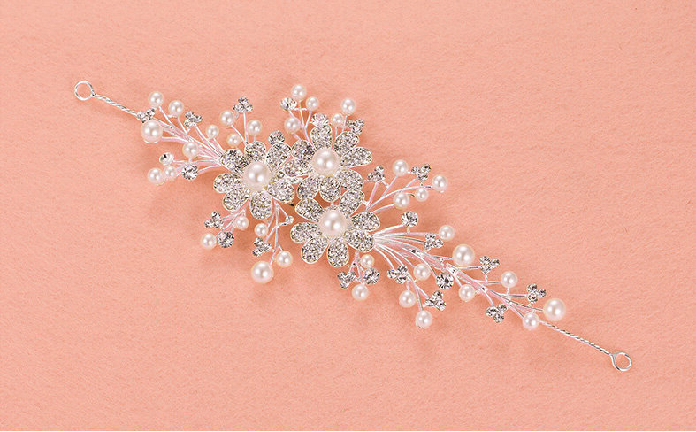 Pearls Beaded Alloy Flower Bride Headbands Women Wedding Hair Accessories - White