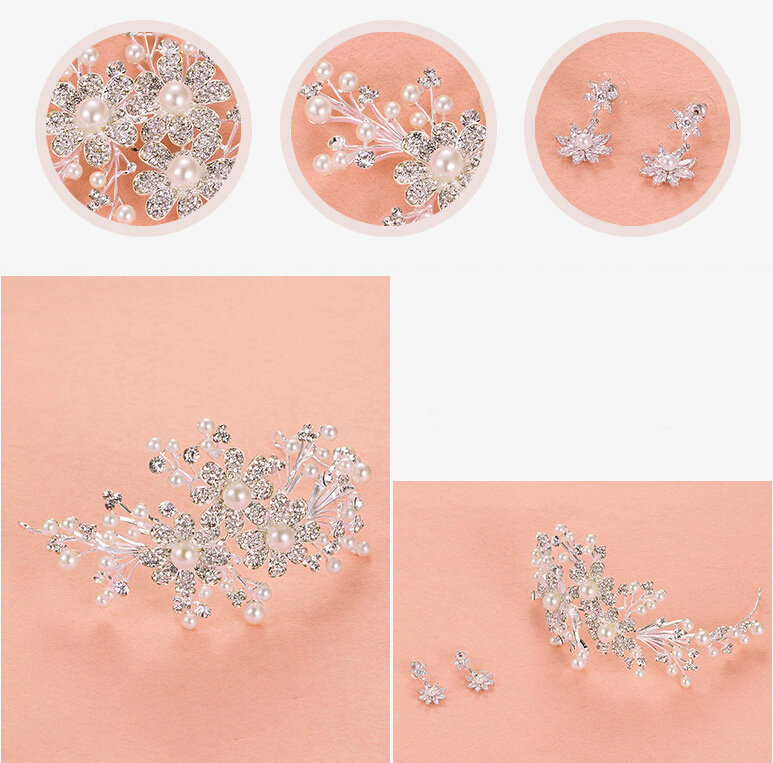 Pearls Beaded Alloy Flower Bride Headbands Women Wedding Hair Accessories - White
