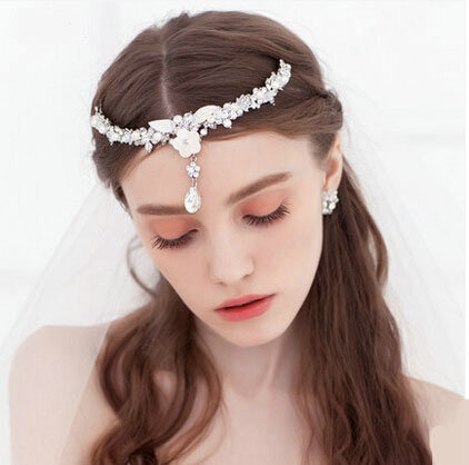Pearls Flower Alloy Rhinestone Bohemia Bridal Frontlet Pendant Headbands Hair Accessories - White