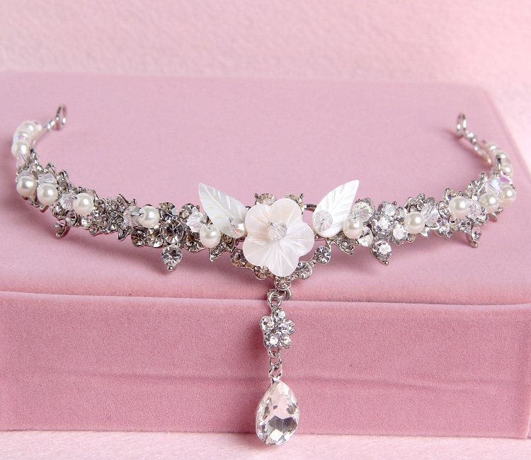 Pearls Flower Alloy Rhinestone Bohemia Bridal Frontlet Pendant Headbands Hair Accessories - White