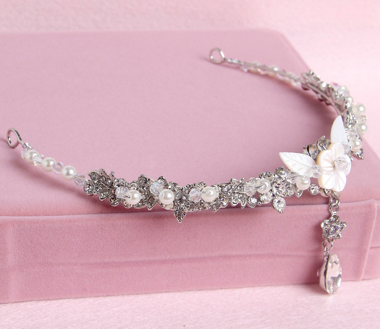 Pearls Flower Alloy Rhinestone Bohemia Bridal Frontlet Pendant Headbands Hair Accessories - White