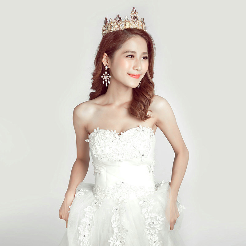 Pearls Rhinestone Baroque Bridal Jewelry Tiaras Earring Wedding Beauty Pageant Sets 2pcs - Gold