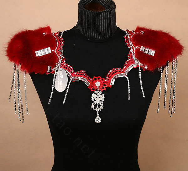 Personality Bridal Fox Fur Crystal Lace Shoulder Chain Sexy Queen Wedding Accessories - Red