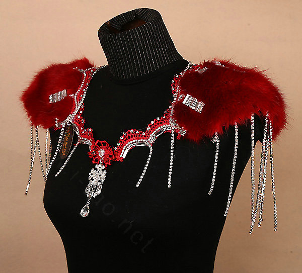 Personality Bridal Fox Fur Crystal Lace Shoulder Chain Sexy Queen Wedding Accessories - Red